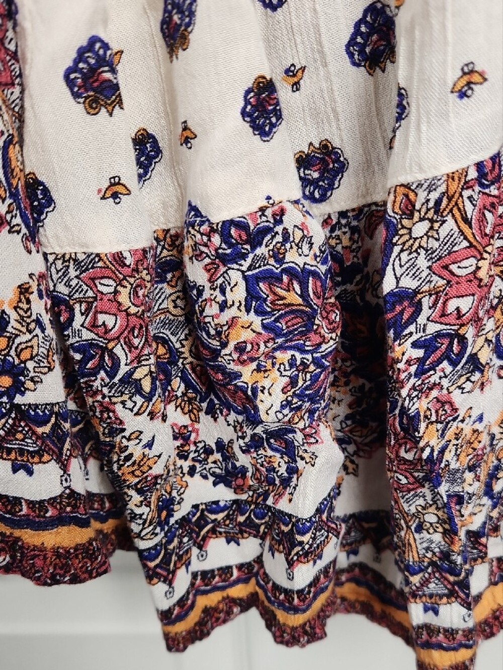 Lola P. Boho Cream Maxi Skirt with Navy & Rust Border Print - Picture 3 of 6